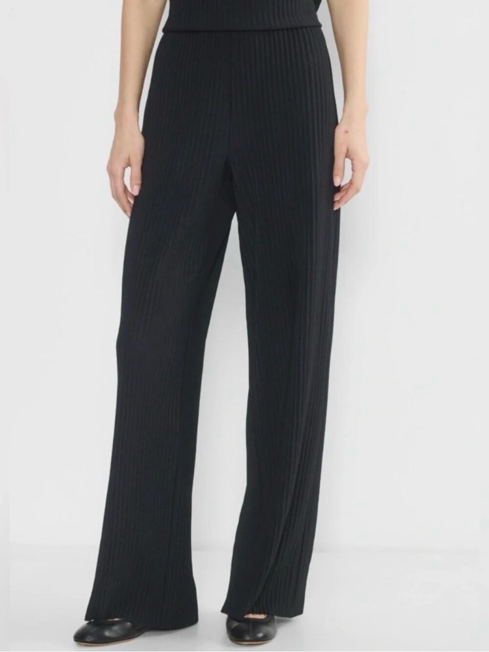 Babaton Black Ribbed Wide-Leg Trousers